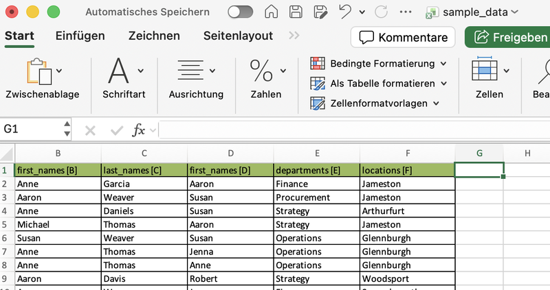 Excel Data Example