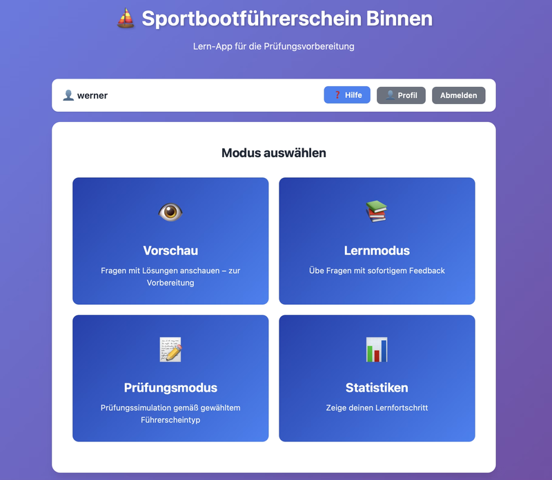 Startseite der SBF App